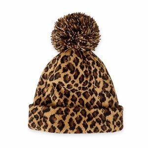 Leopard Winter Beanie with Pom-Pom and Soft Texture